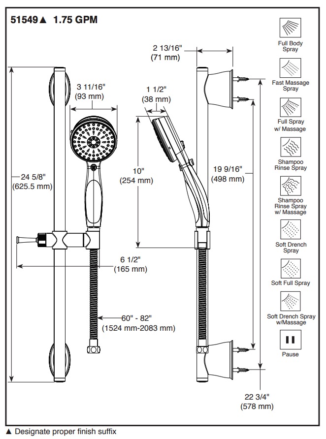 Delta 51549 Activtouch Slide Bar Hand Shower 
