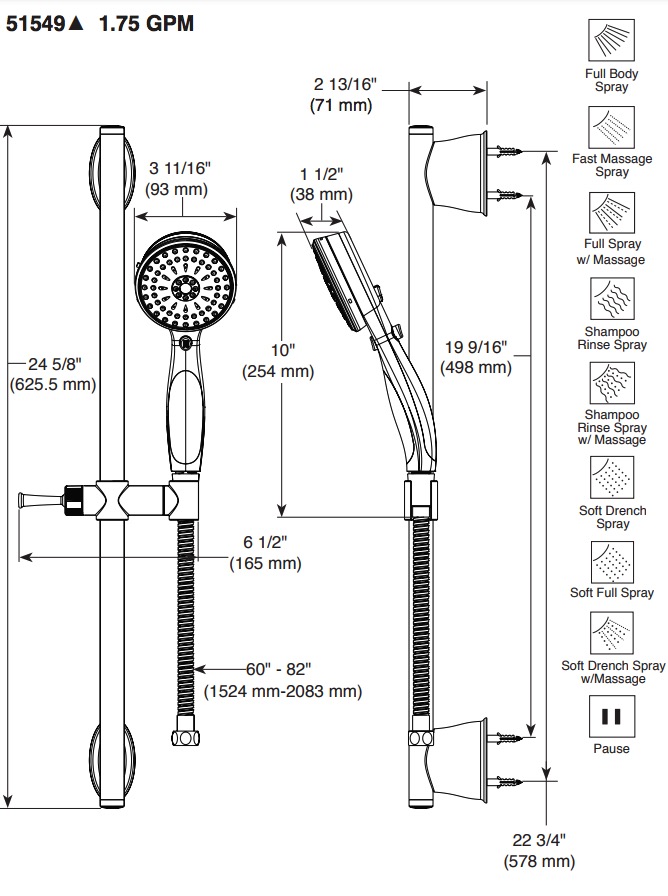 Delta 51549-RB Activtouch Slide Bar Hand Shower 