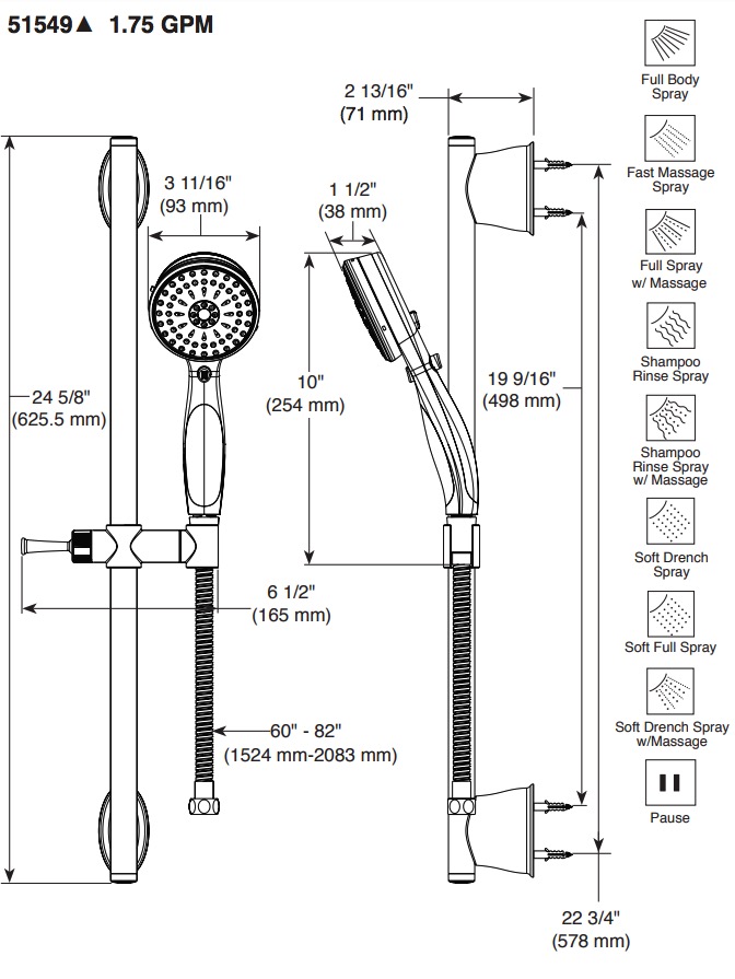 Delta 51549-SS Activtouch Slide Bar Hand Shower 
