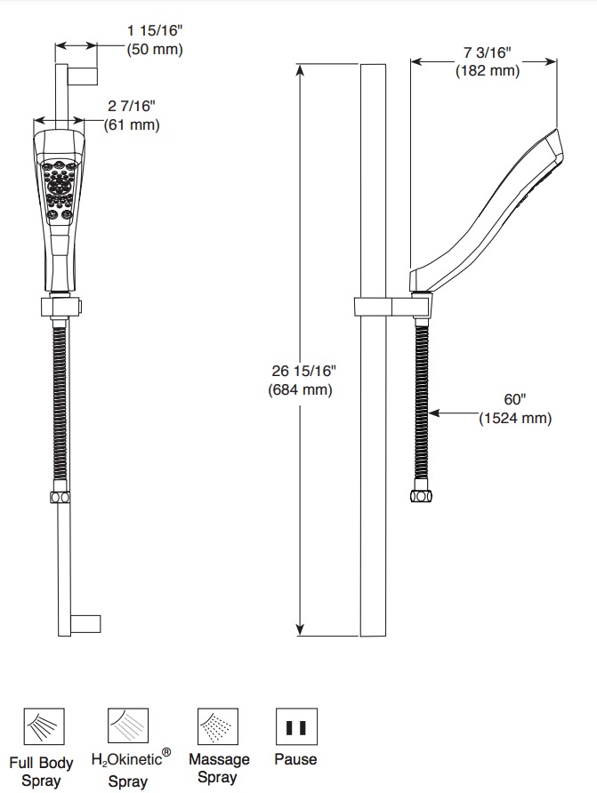 Delta 51552 Slide Bar Handshower 