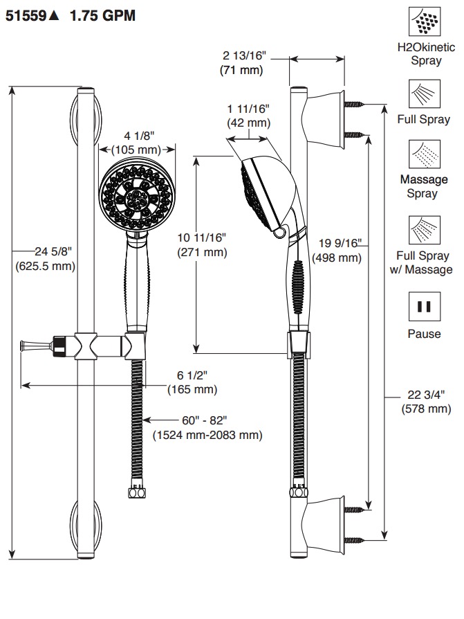 Delta 51559 Slide Bar Hand Shower 