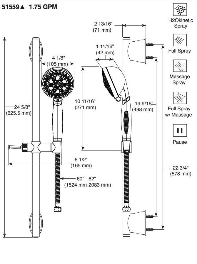Delta 51559-CZ Slide Bar Hand Shower 