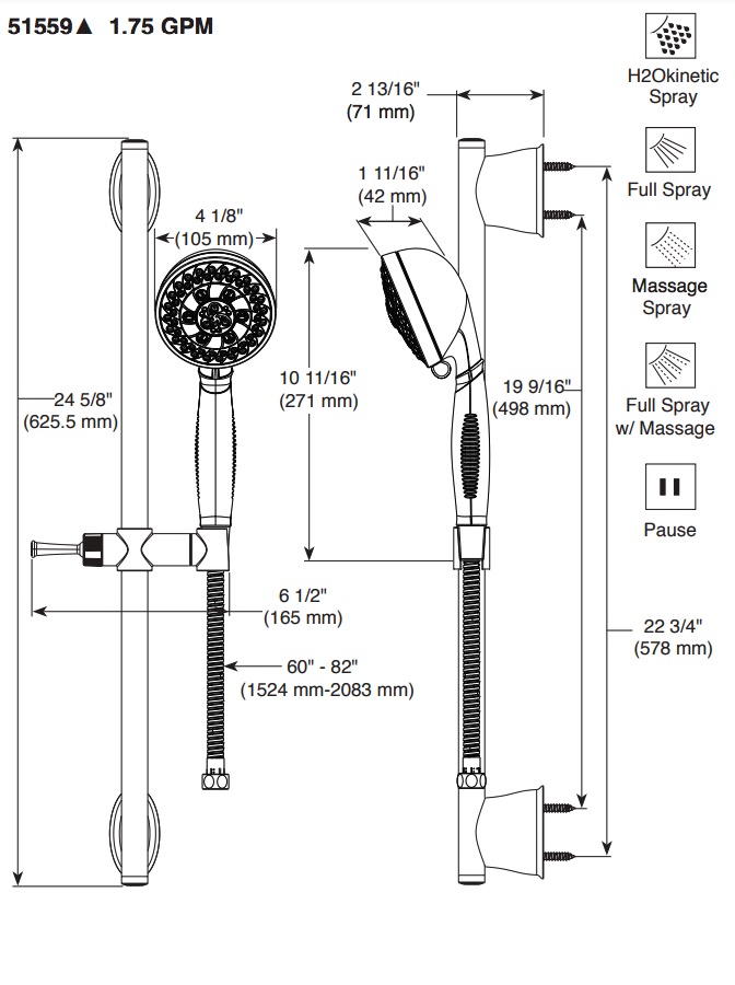 Delta 51559-RB Slide Bar Hand Shower 