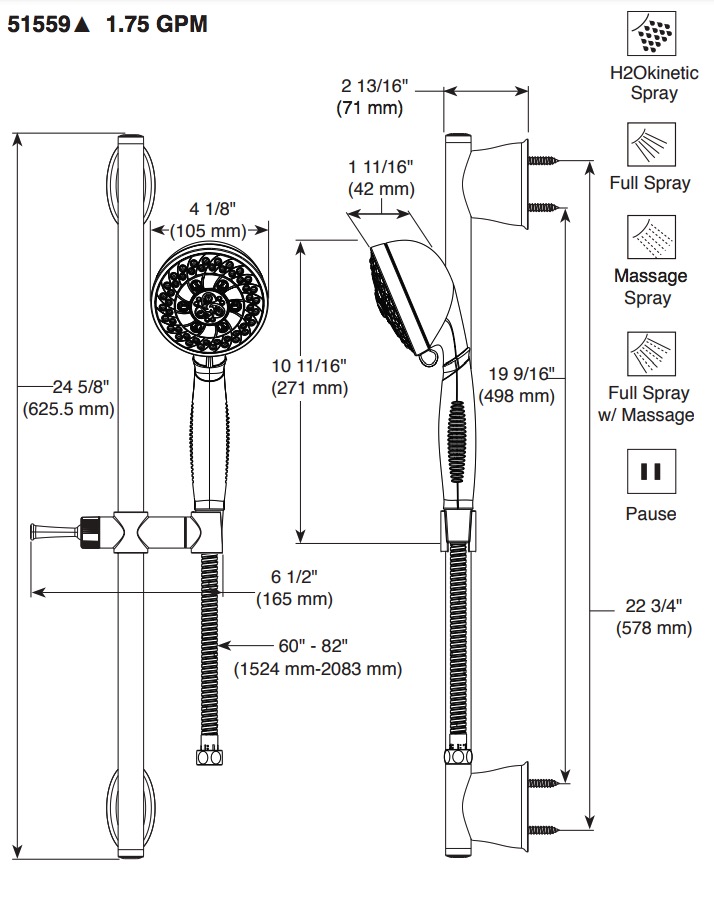 Delta 51559-SS Slide Bar Hand Shower 