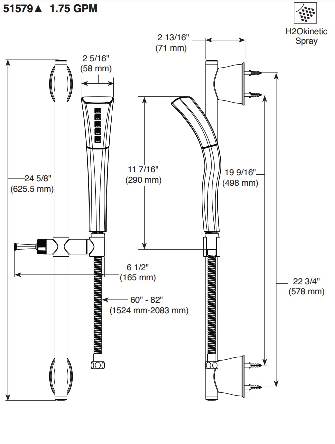 Delta 51579-CZ Slide Bar Hand Shower 