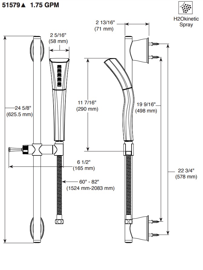 Delta 51579-SS Slide Bar Hand Shower 