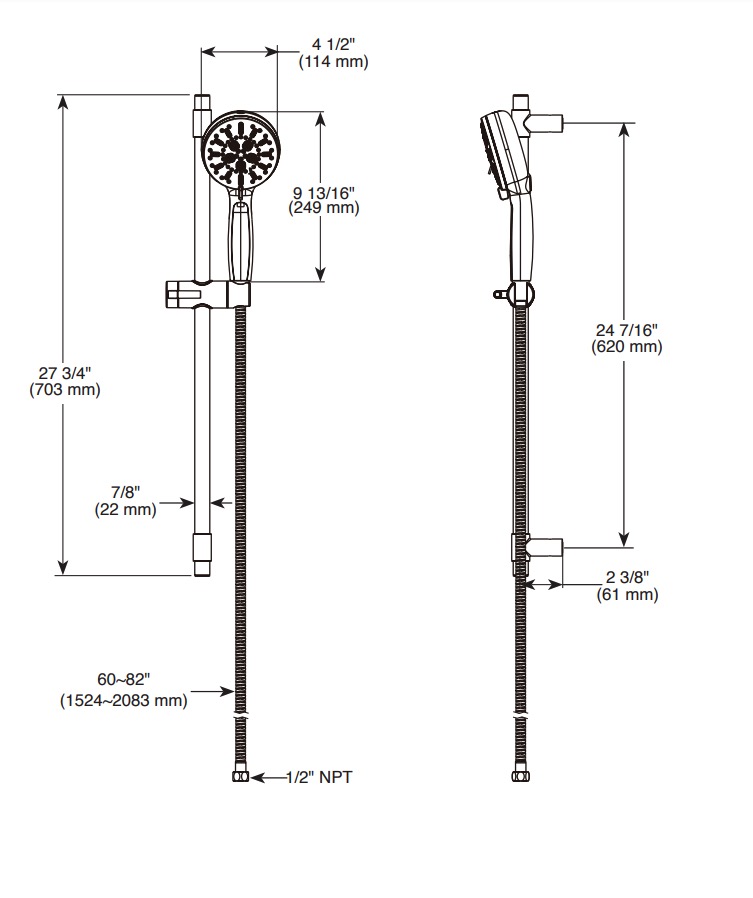 Delta 51584-BL 7-Setting Cleaning Slide Bar Shower 1.75