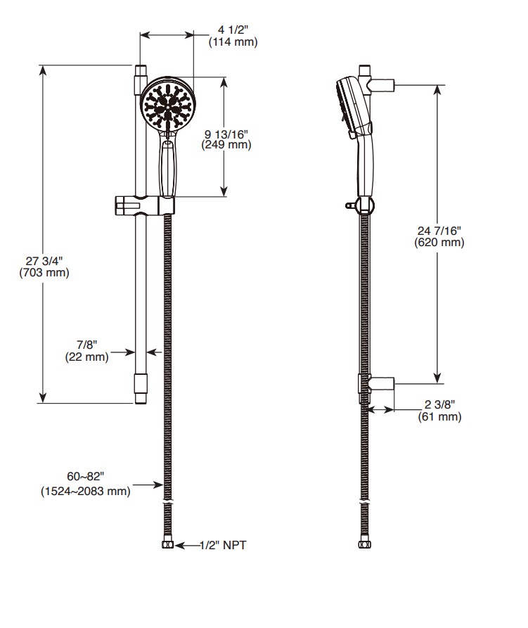Delta 51584-CZ-PR 7-Setting Cleaning Slide Bar Shower 1.75
