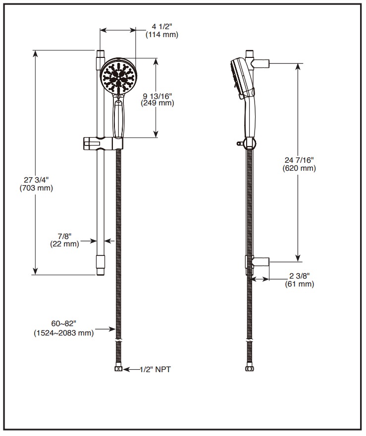 Delta 51584-PR 7-Setting Cleaning Slide Bar Shower 1.75