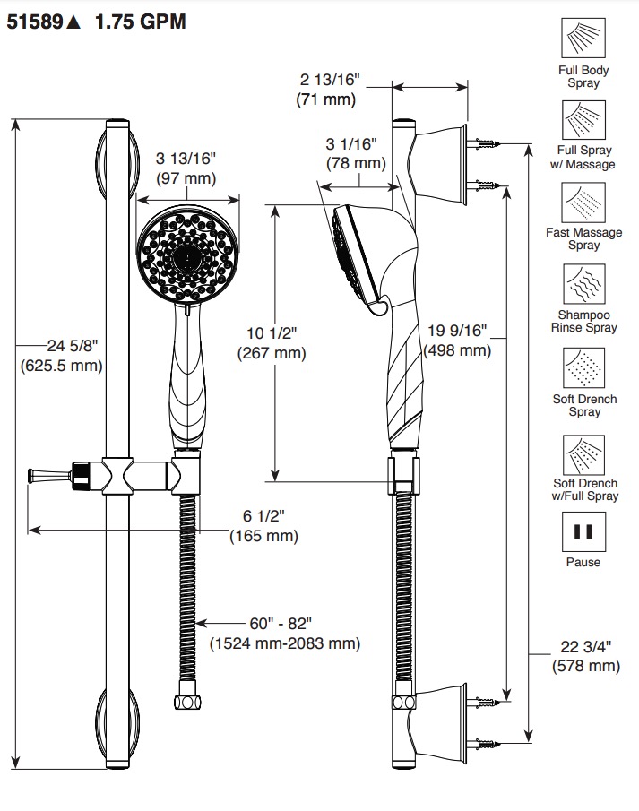 Delta 51589 Slide Bar Hand Shower 
