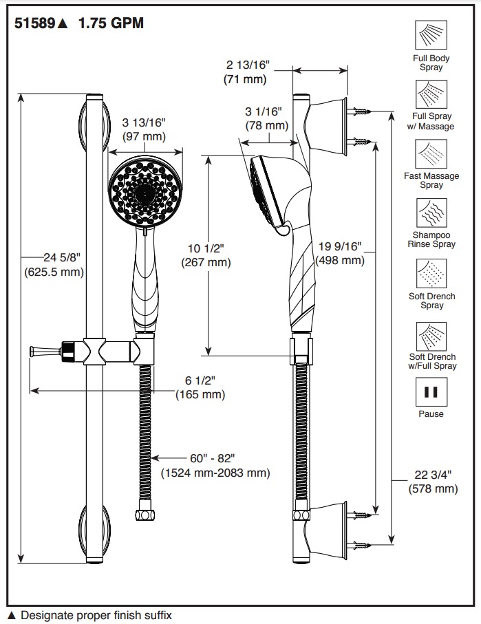 Delta 51589-SS Slide Bar Hand Shower 
