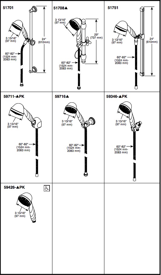 Delta 51751 Euro Style Hs W/ 24" Glide Rail, Metal Swivel, 70" Hose 
