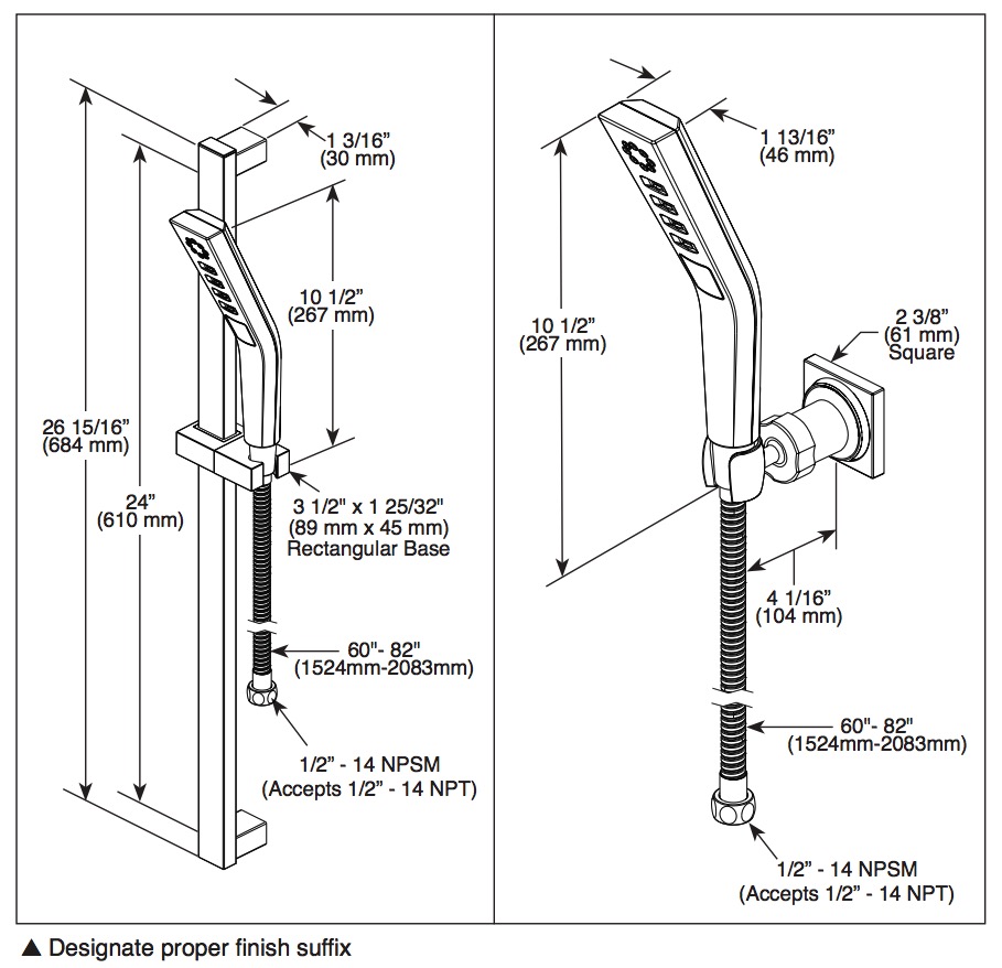 Delta 51799-SS-PR 3-Setting H2Okinetic Slide Bar Handshower