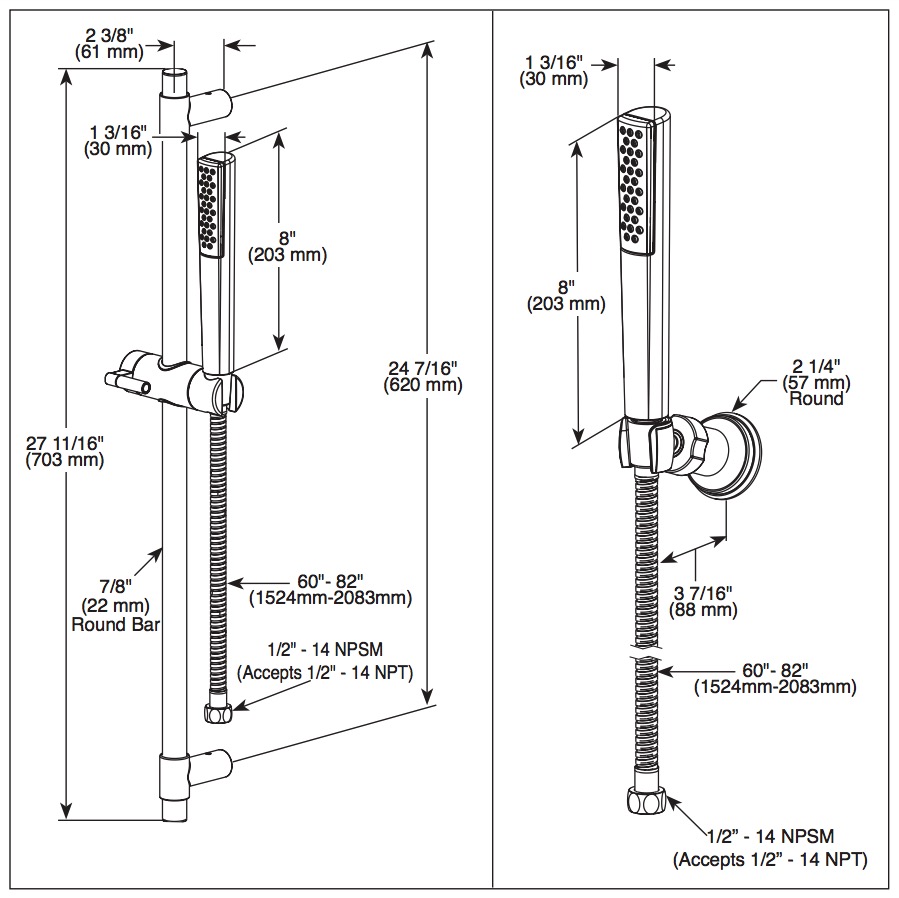 Delta 51808-BL Slide Bar Mount Hand Shower 1.75 Gpm