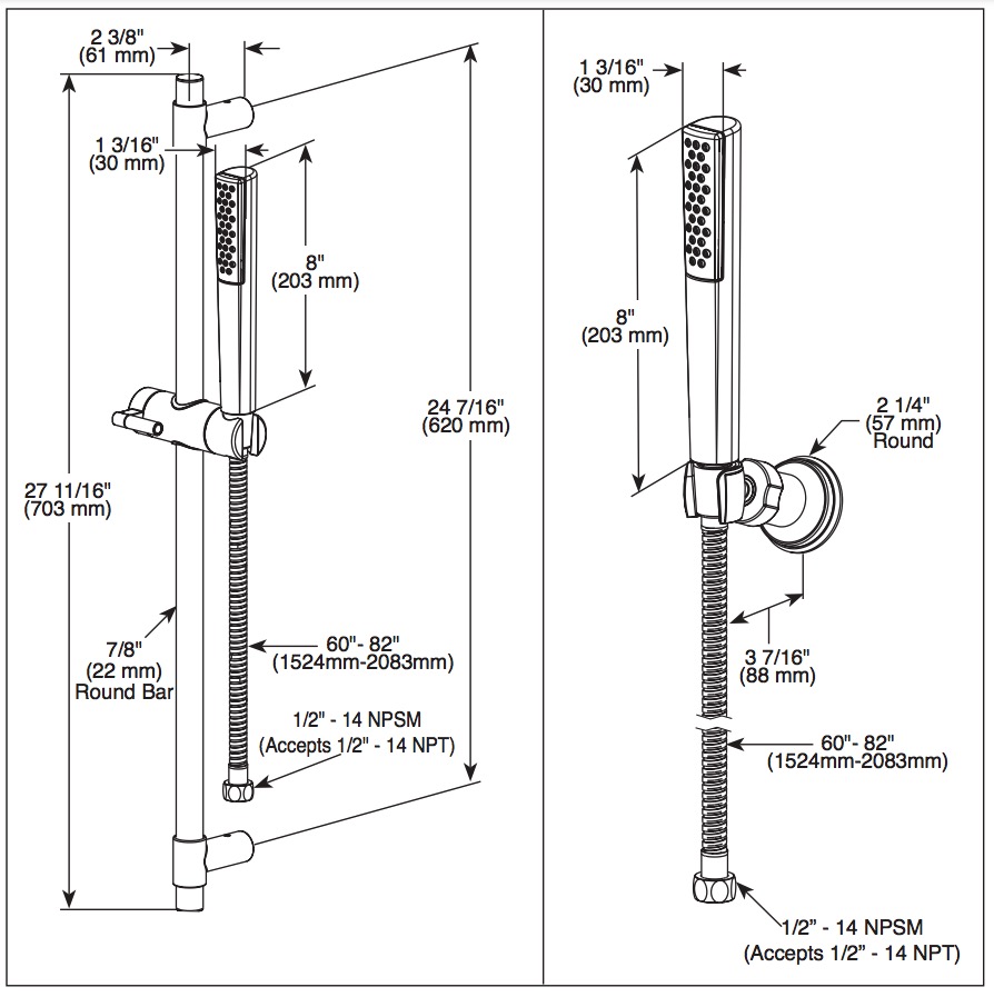 Delta 51808-CZ-PR Slide Bar Mount Hand Shower 1.75 Gpm