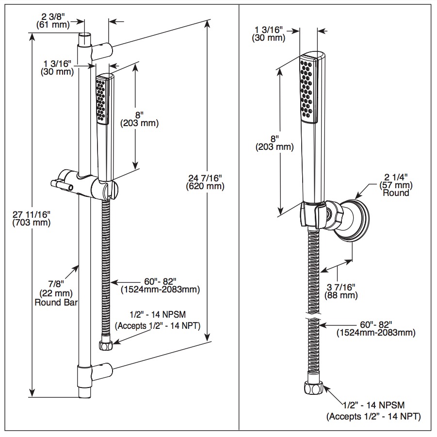 Delta 51808-PR Slide Bar Mount Hand Shower 1.75 Gpm