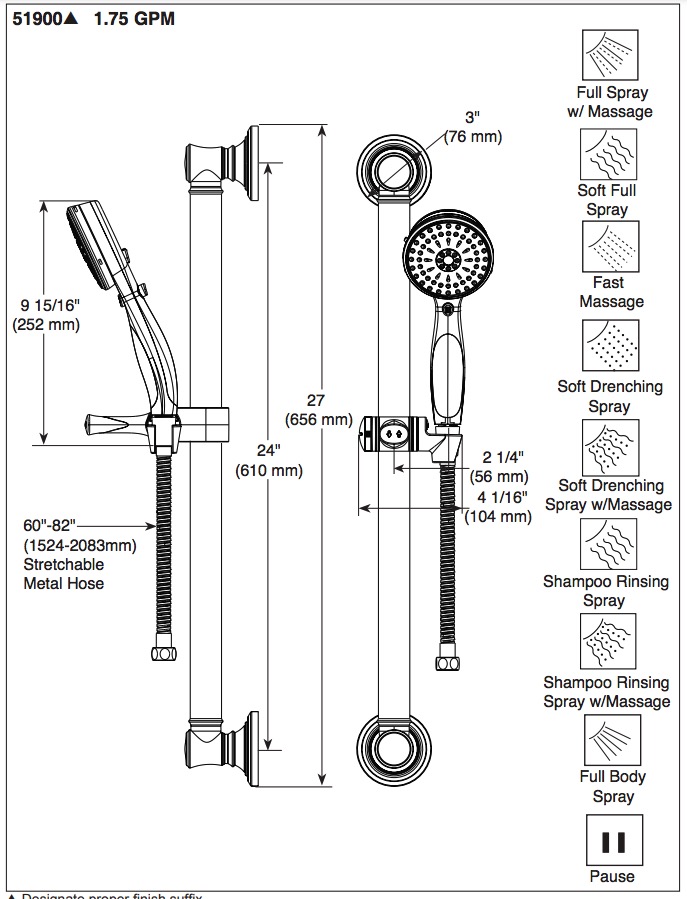 Delta 51900-RB Traditional Decorative Ada Shower Kit Traditional 