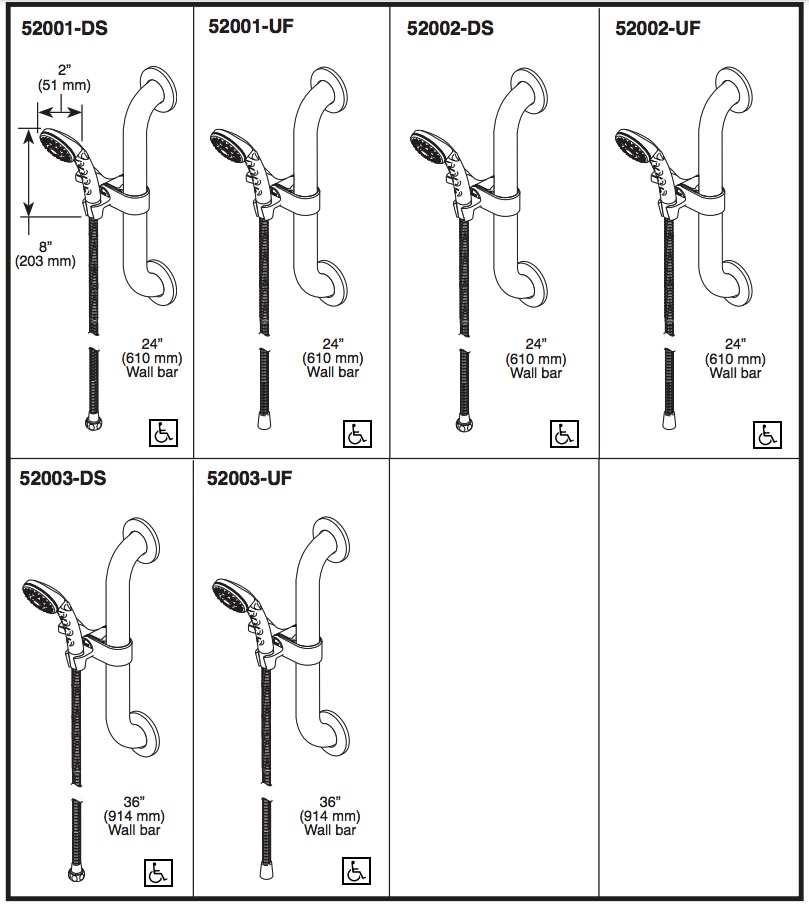Delta 52001-DS Pb Pause Hs W/ 24" Wall Grab Bar, Slide, 60" Ext Hose 