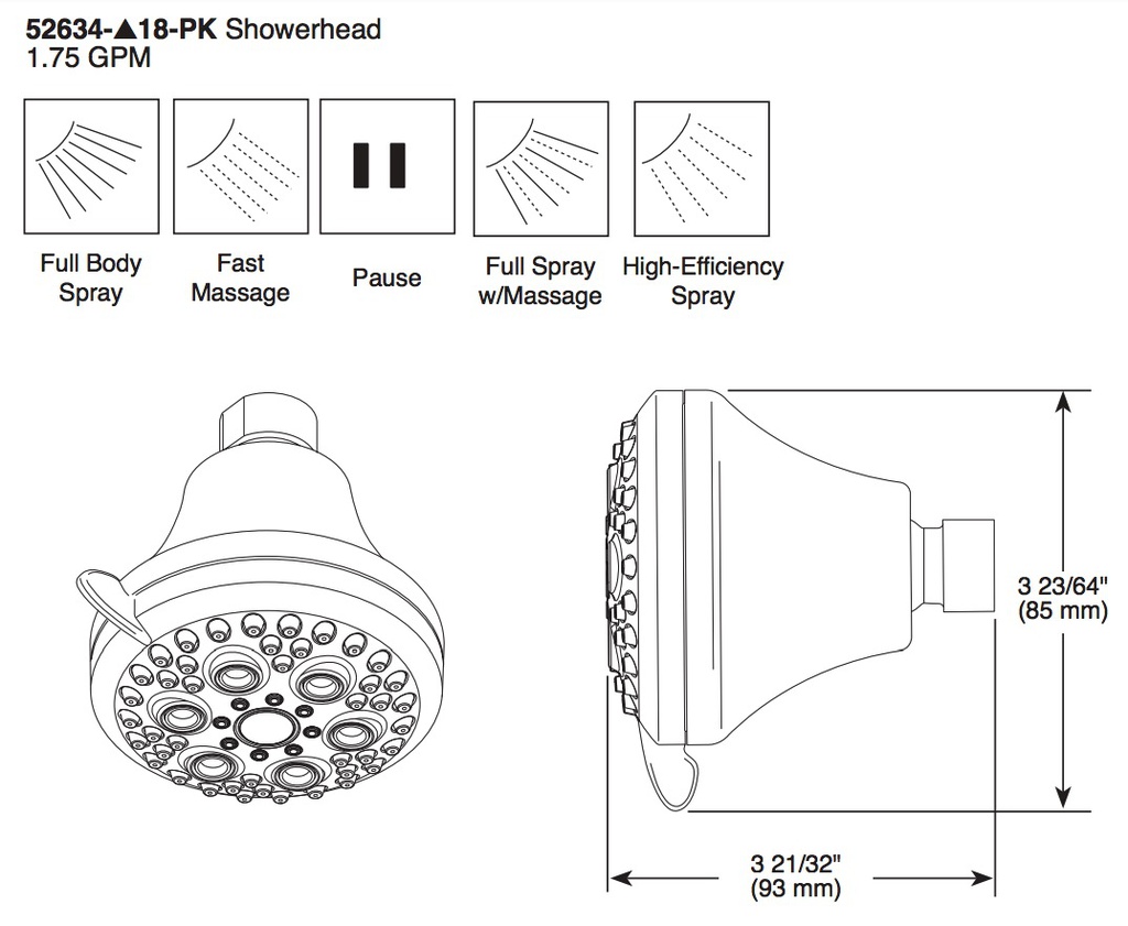 Delta 52634-18-PK 5-Setting Touch-Clean Showerhead 