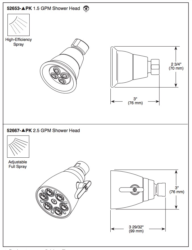 Delta 52653-PK Fluidics Technology 1.5 Gpm Shr Head, Metal Ball Connector 