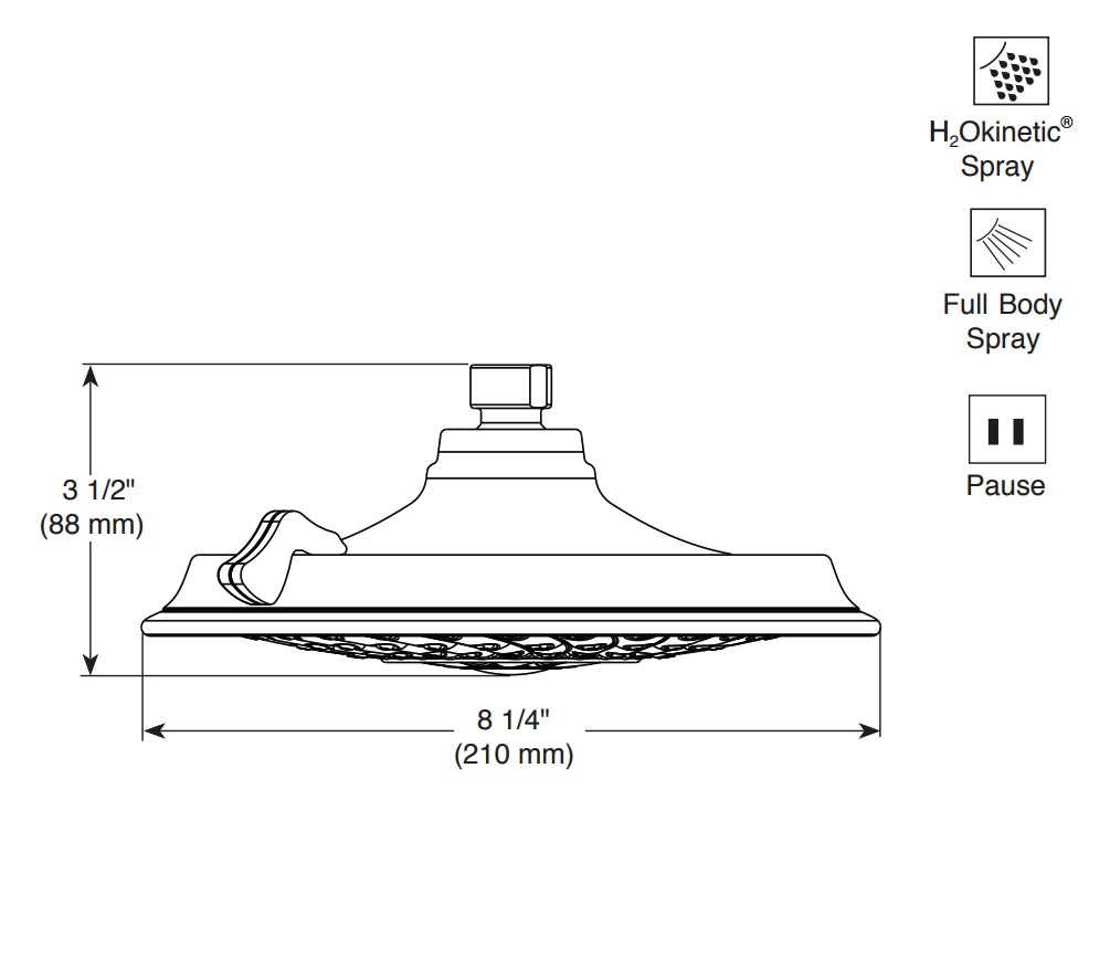 Delta 52687 Traditional 3 Setting H2Okinetics Traditional Raincan Showerhead 