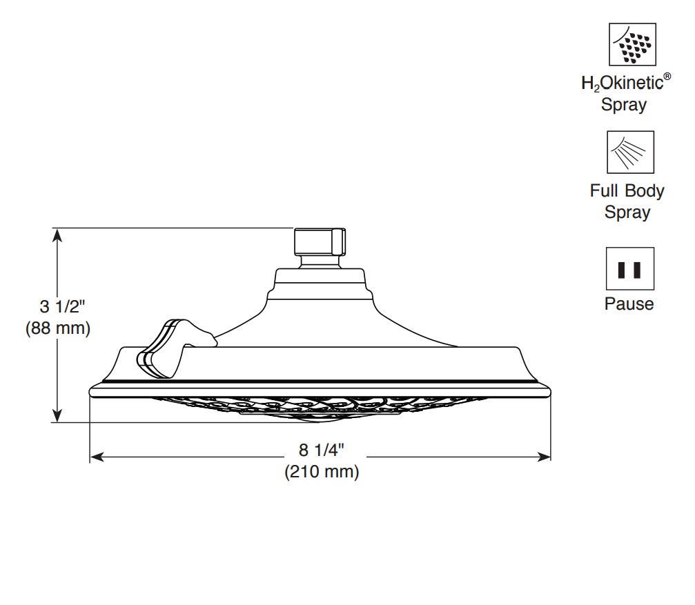 Delta 52687-PN Traditional 3 Setting H2Okinetics Traditional Raincan Showerhead 