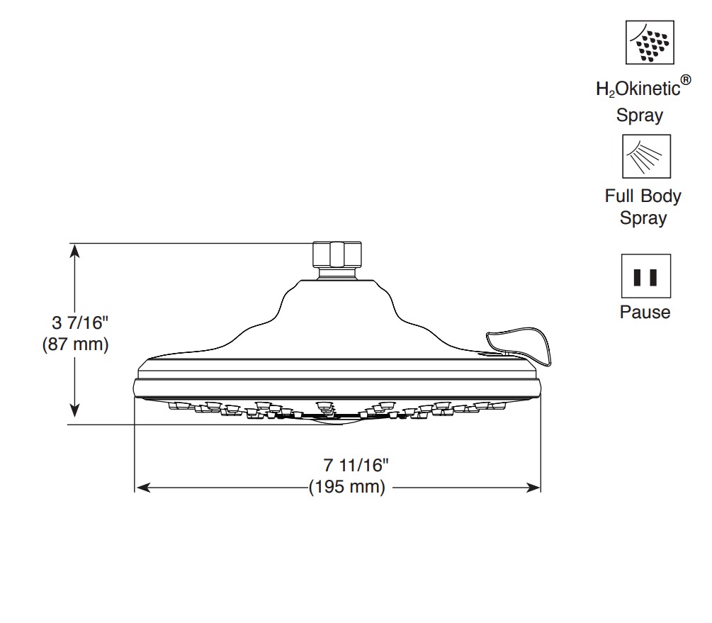 Delta 52688-PR 3 Setting H2Okinetic Transitional Raincan Showerhead