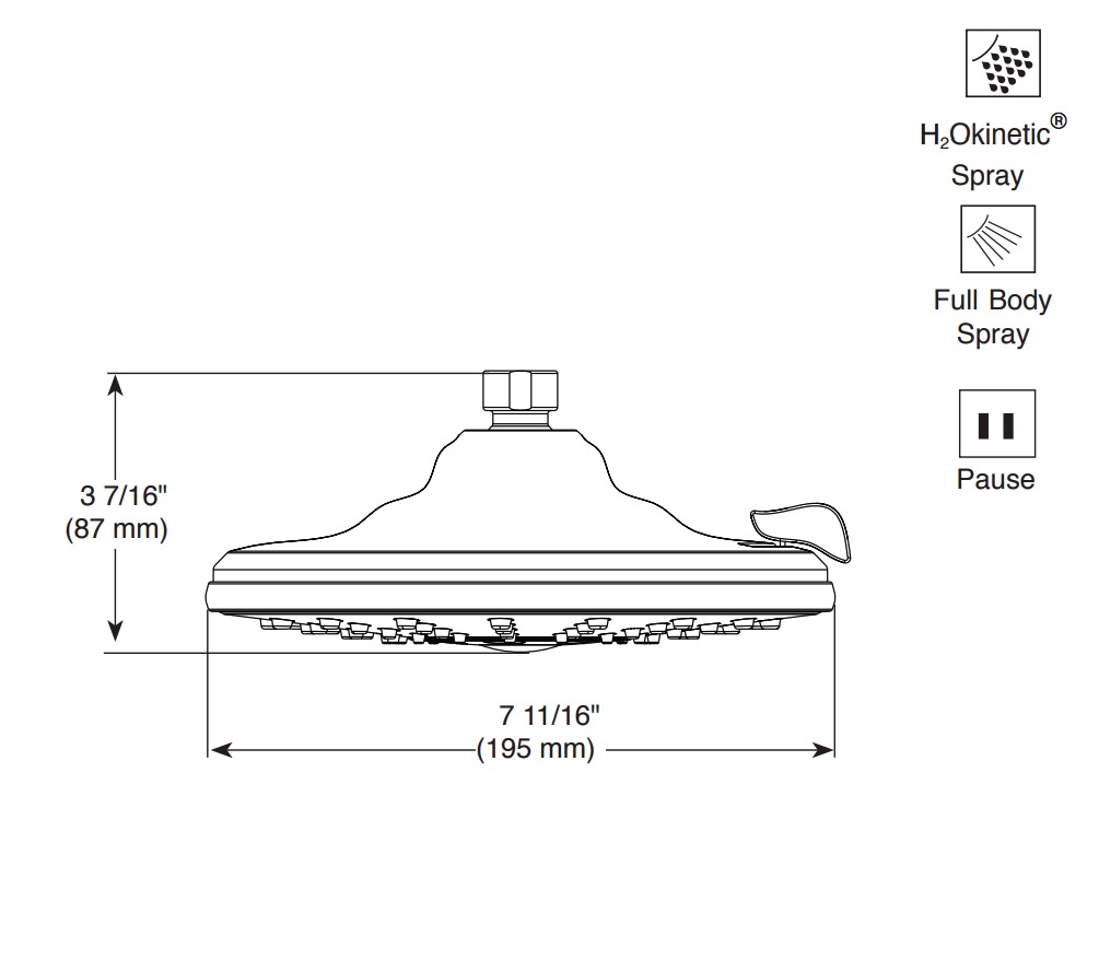 Delta 52688-SS-PR 3 Setting H2Okinetic Transitional Raincan Showerhead