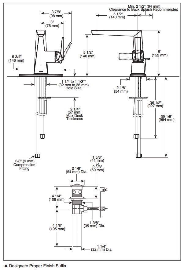 Delta 543-KS-PR-MPU-DST Single Handle Bathroom Faucet