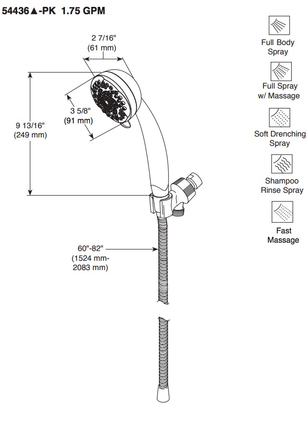 Delta 54436-PK 5 Function Wall Mount Hand Shower 