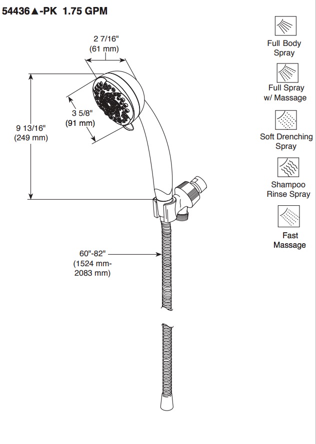 Delta 54436-SS-PK 5 Function Wall Mount Hand Shower 