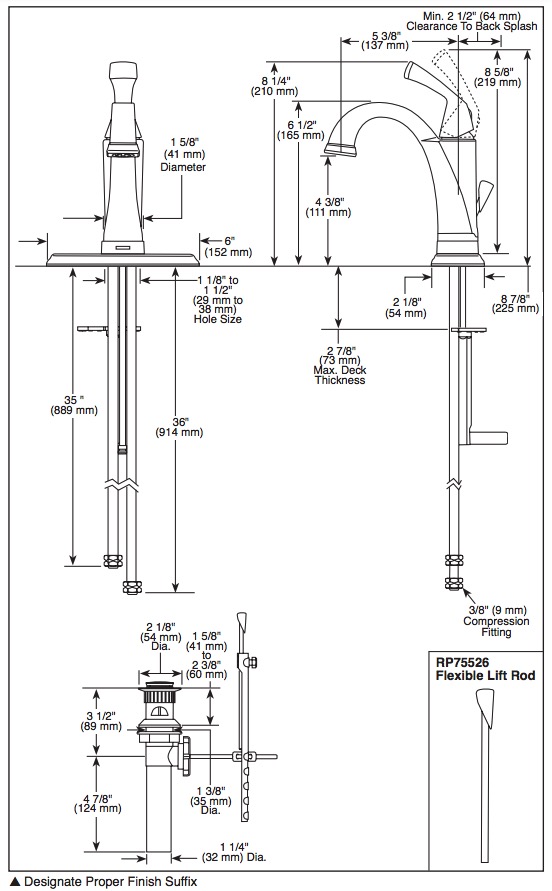 Delta 551T-CZ-DST Dryden Single Handle Lavatory With Touch2O.Xt 