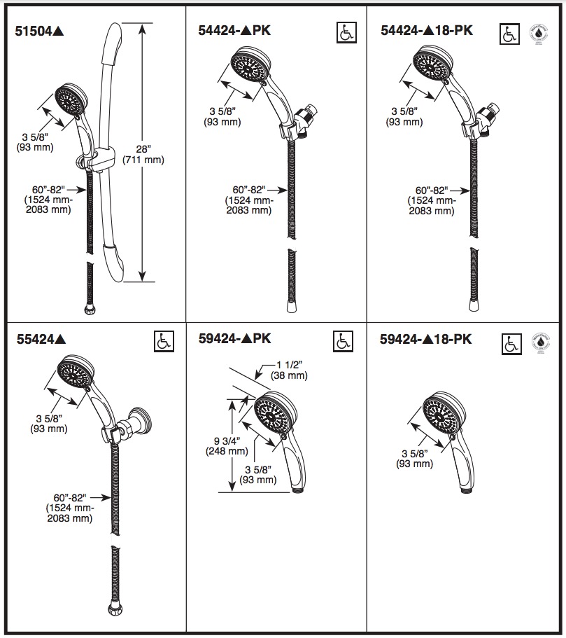 Delta 55424-SS 8 Spray Activtouch Hs, Adj Wall Mount, 60" Ext Hose, Ss 