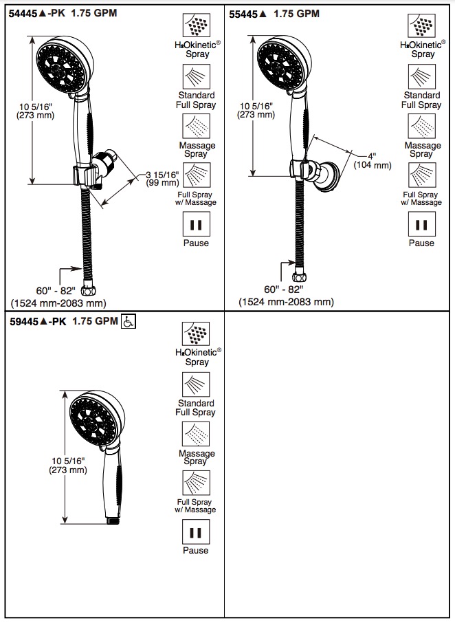 Delta 55445 H2Ok. 5-Set. Handshwr Wall Mnt 
