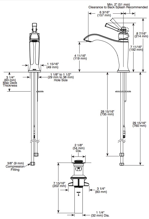 Delta 556-BLMPU-DST Dorval Single Hole Bathroom Faucet 1L