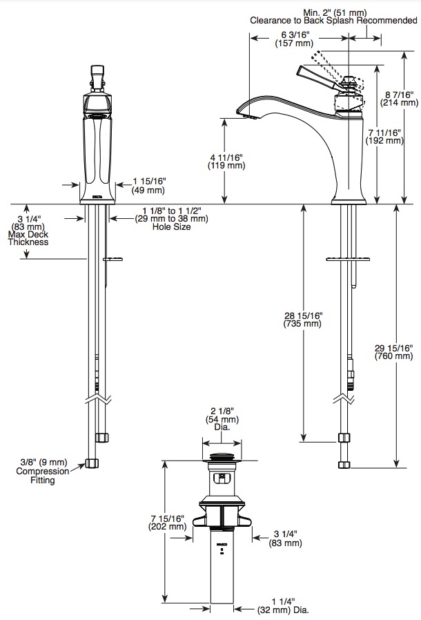 Delta 556-CZMPU-DST Dorval Single Hole Bathroom Faucet 1L