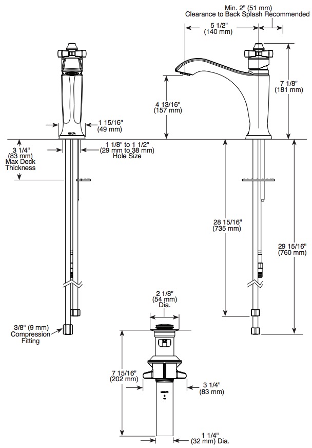 Delta 557-LPU-DST Dorval Single Hole Bathroom Faucet 1C