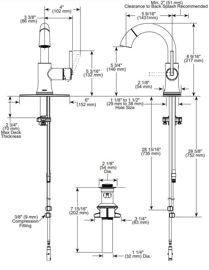Delta 559HAR-PD-DST Trinsic Single Handle Pull Down Bathroom Faucet