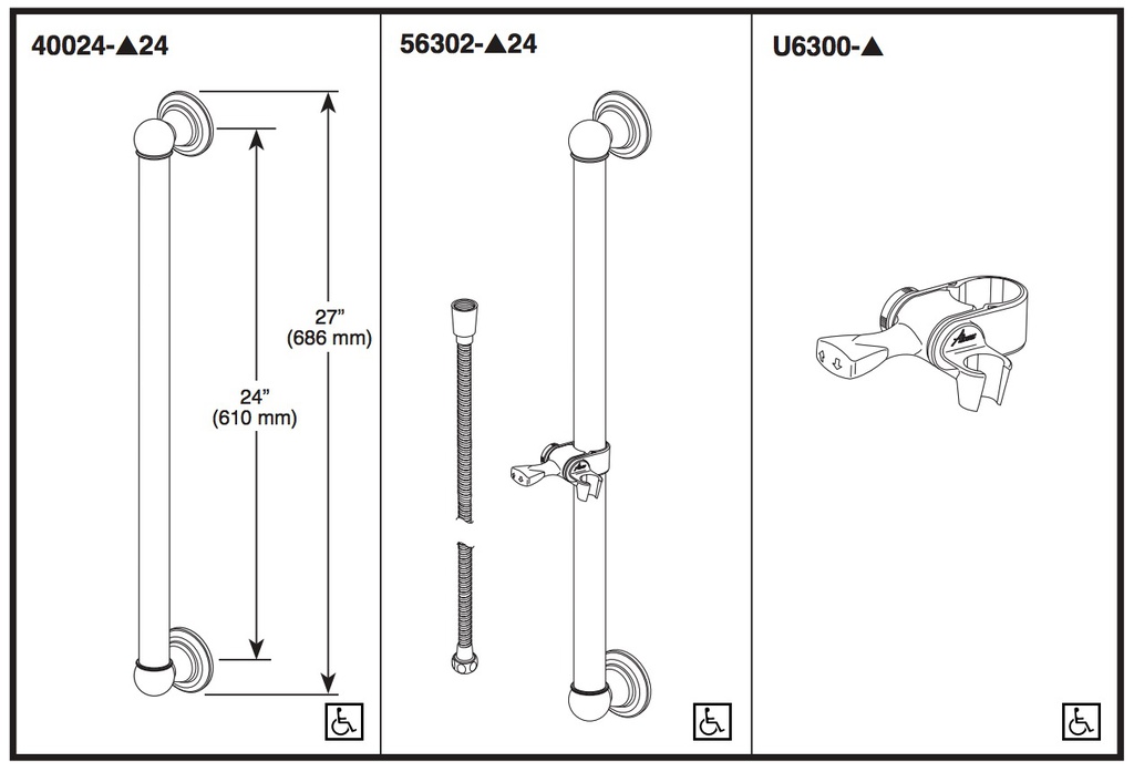 Delta 56302 Ada Kit Trad Wall Grab Bar, Mount, 60" Extendible Hose 