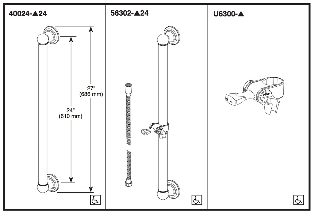 Delta 56302-SS Ada Kit Trad Wall Grab Bar, Mount, 60" Extendible Hose 