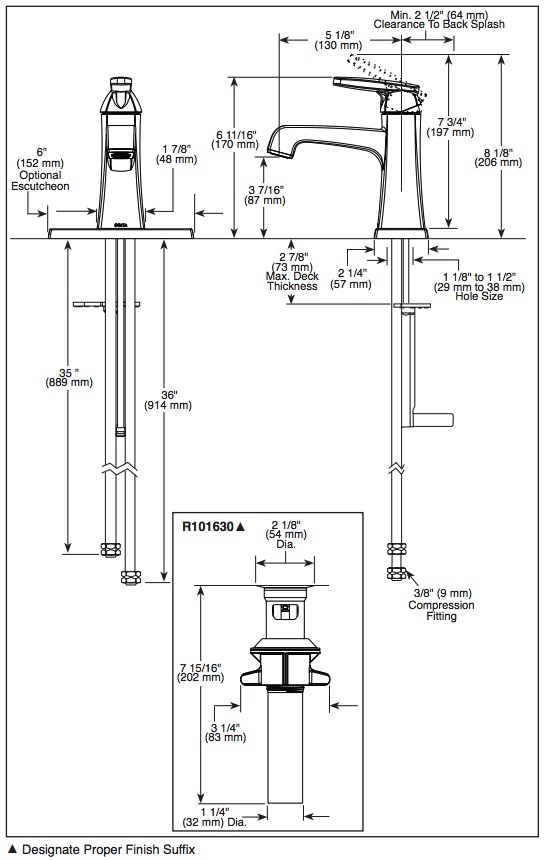 Delta 564-BLMPU-DST Ashlyn Single Handle Centerset Lavatory Faucet 