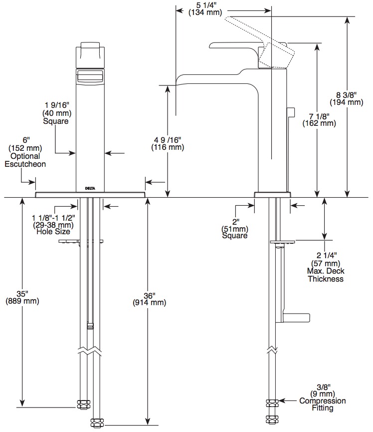 Delta 568LF-BLMPU Ara Single Hole Single Handle Channel Spout 
