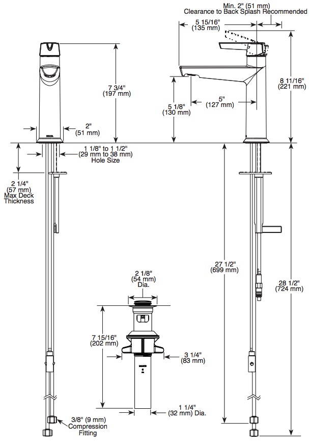 Delta 571-BLLPU-DST Single Handle Bathroom Faucet