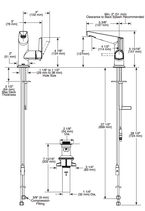 Delta 572-SS-PR-MPU-DST Single Handle Bathroom Faucet