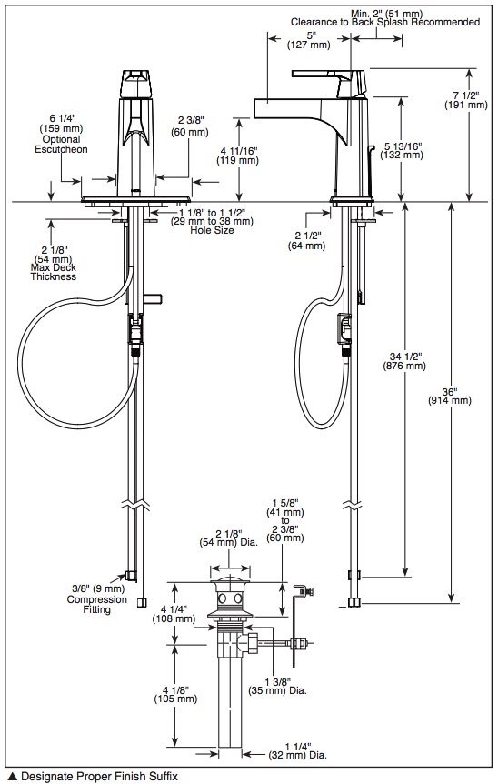 Delta 574-BLMPU-DST Zura Single Hole Single Handle-4" Plate/Metal Pop-Up Mpu 