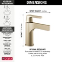 Delta 574-CZMPU-DST Zura Single Hole Single Handle-4" Plate/Metal Pop-Up Mpu Champagne Bronze