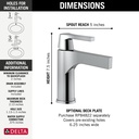 Delta 574-MPU-DST Zura Single Hole Single Handle-4" Plate/Metal Pop-Up Mpu 