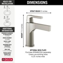 Delta 574-SSMPU-DST Zura Single Hole Single Handle-4" Plate/Metal Pop-Up Mpu 