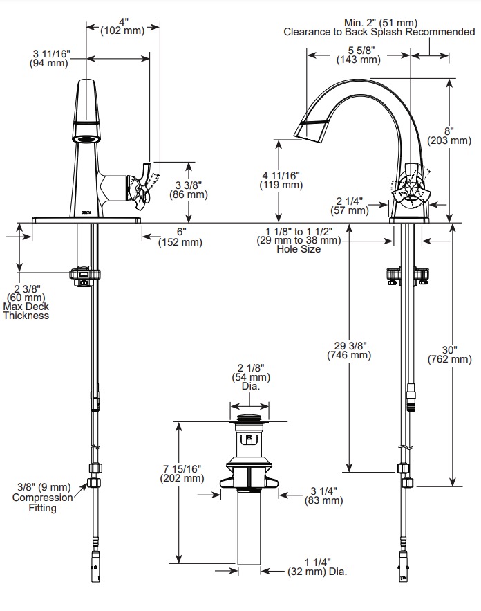 Delta 5776-BLPD-DST Stryke Bath Collection Single Handle Pull Down Bathroom Faucet