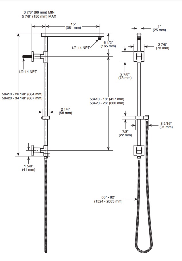 Delta 58420-BL Shower Column 26" Angular 